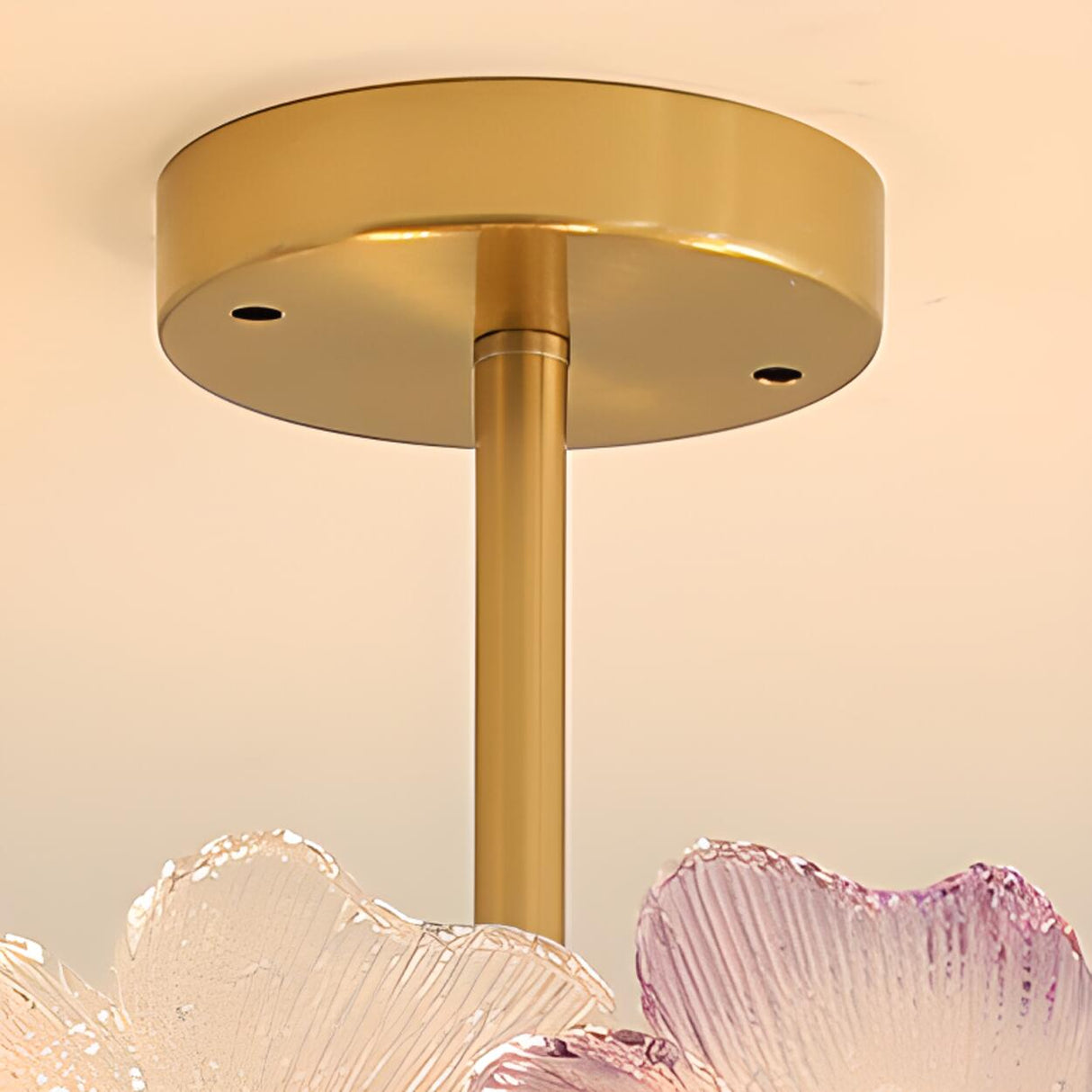 Pink Floral Drum Glass Semi-Flush Mount Ceiling Light Image - 12