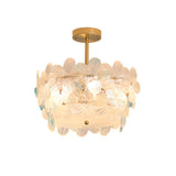 Pink Floral Drum Glass Semi-Flush Mount Ceiling Light Image - 18