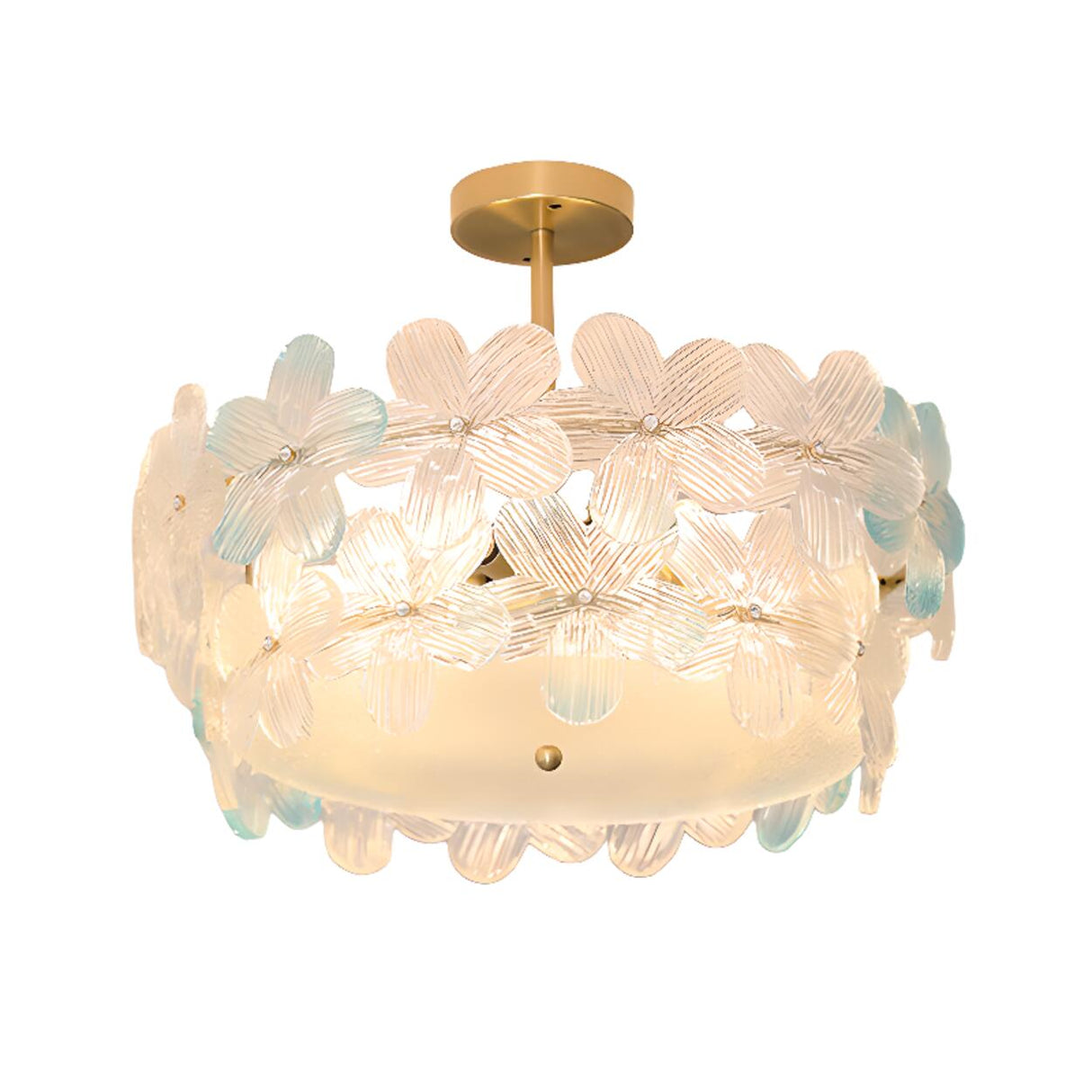 Pink Floral Drum Glass Semi-Flush Mount Ceiling Light Image - 19