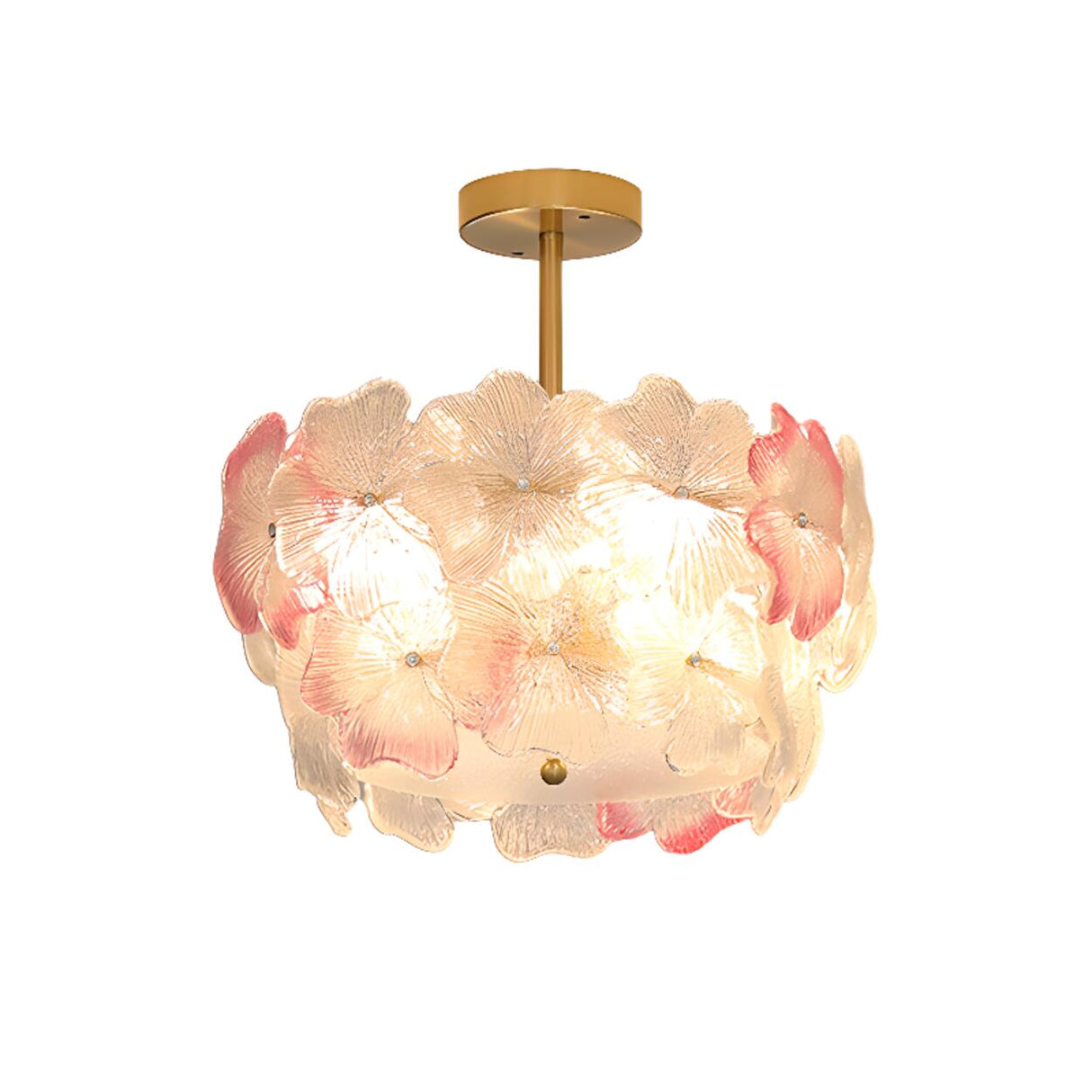 Pink Floral Drum Glass Semi-Flush Mount Ceiling Light Image - 2