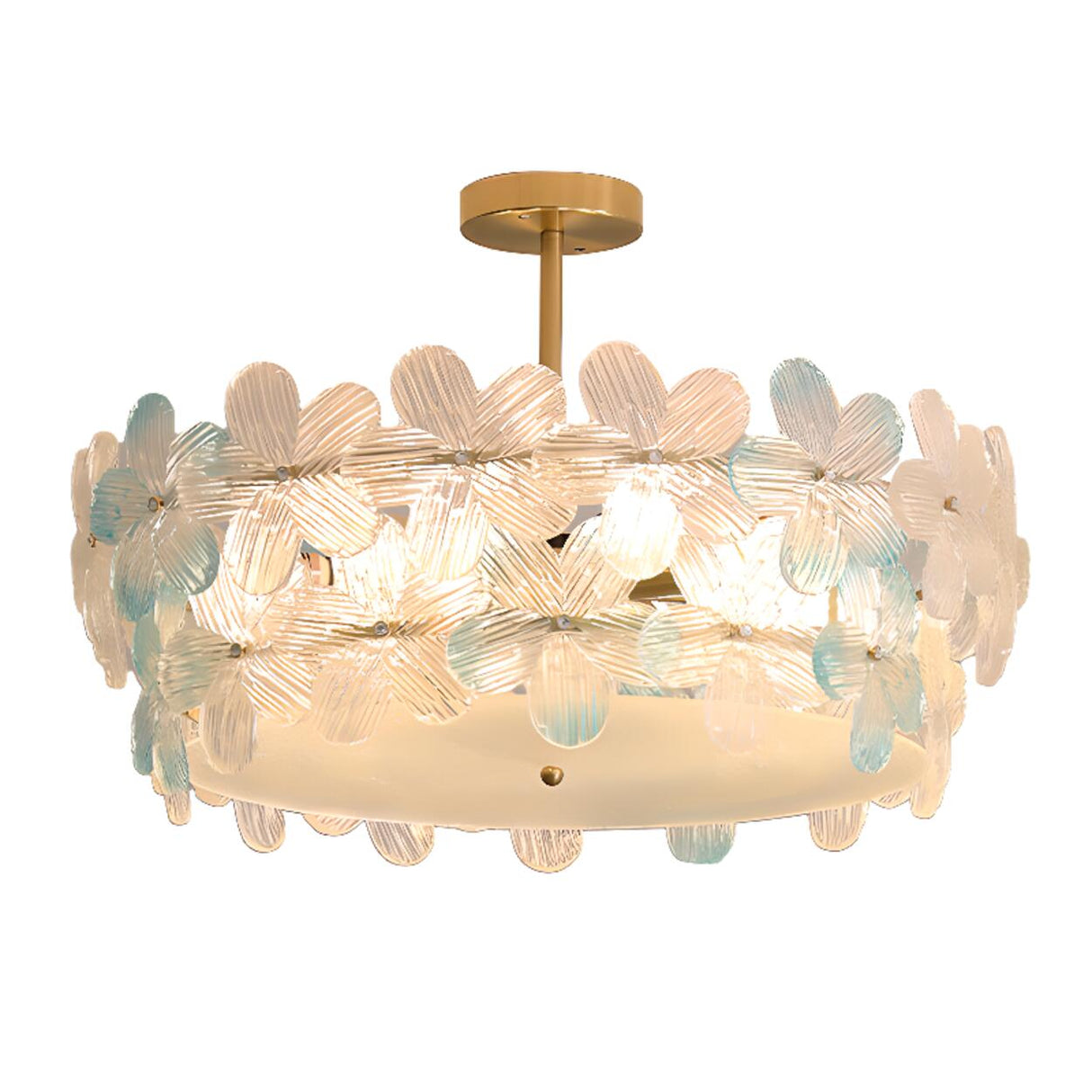 Pink Floral Drum Glass Semi-Flush Mount Ceiling Light Image - 20