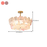 Pink Floral Drum Glass Semi-Flush Mount Ceiling Light Image - 22