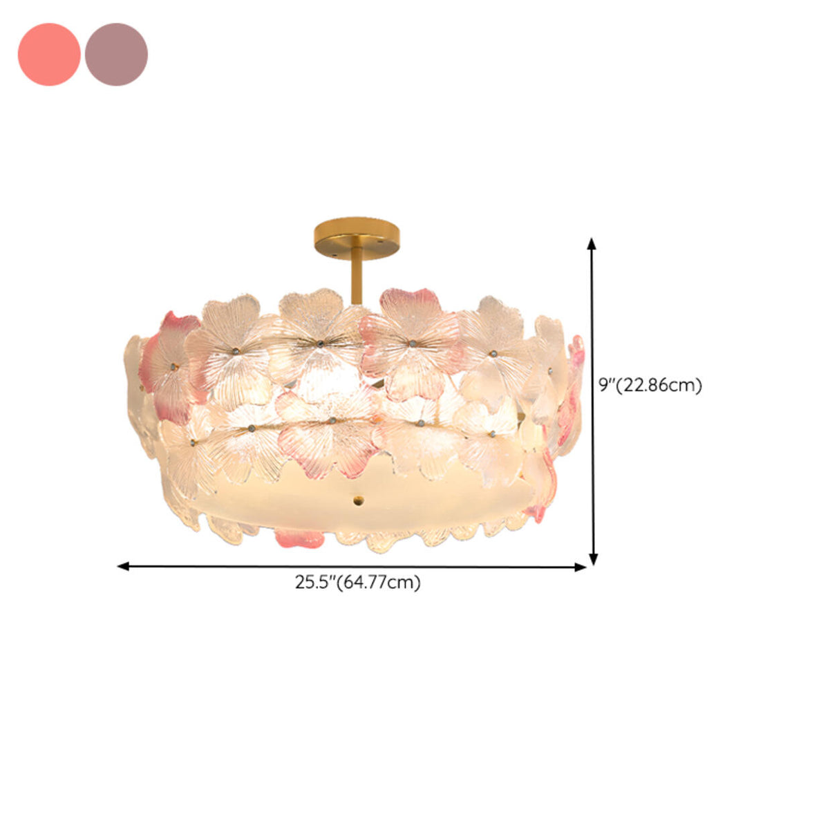 Pink Floral Drum Glass Semi-Flush Mount Ceiling Light Image - 23