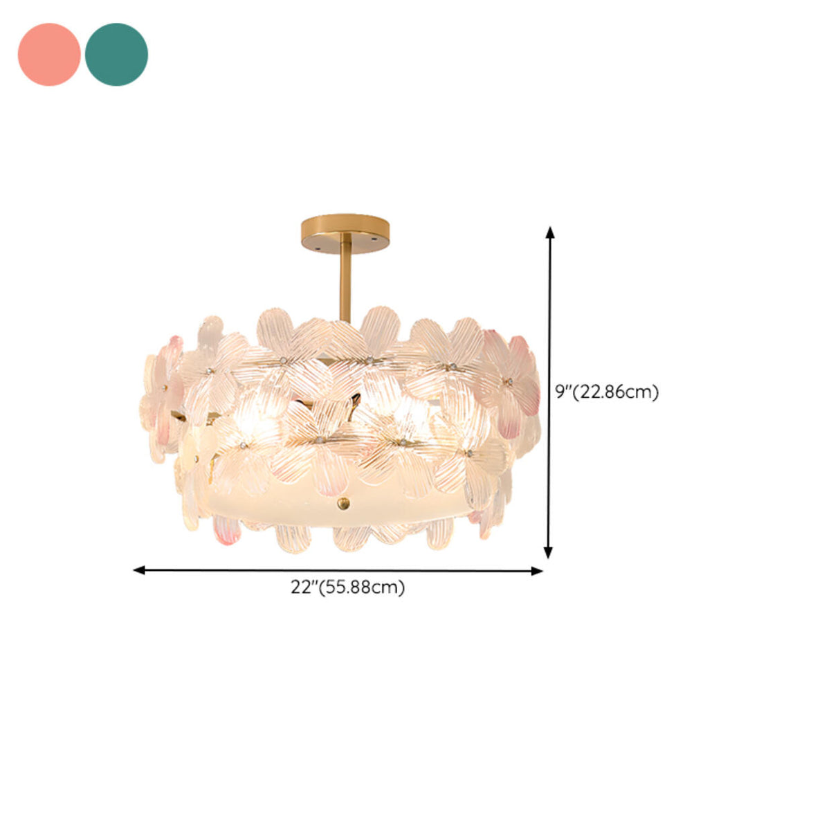 Pink Floral Drum Glass Semi-Flush Mount Ceiling Light Image - 25