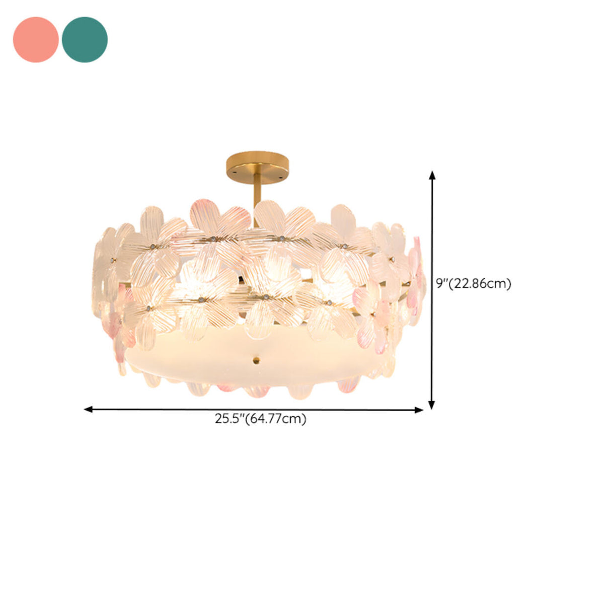 Pink Floral Drum Glass Semi-Flush Mount Ceiling Light Image - 26