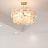 Pink Floral Drum Glass Semi-Flush Mount Ceiling Light Image - 4