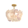 Pink Floral Drum Glass Semi-Flush Mount Ceiling Light Image - 7