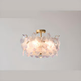 Pink Floral Glass Gold Round Semi-Flush Mount Lamp Image - 18