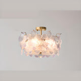 Pink Floral Glass Gold Round Semi-Flush Mount Lamp Image - 19