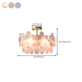 Pink Floral Glass Gold Round Semi-Flush Mount Lamp #size