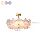 Pink Floral Glass Gold Round Semi-Flush Mount Lamp Image - 33