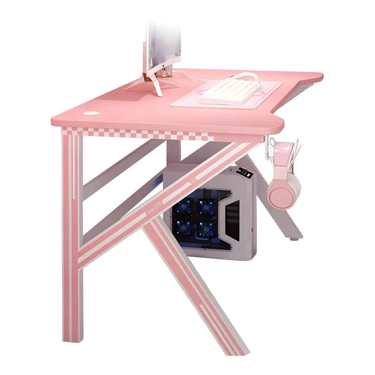 Pink Free Form Artificial Wood Iron Trestle Gaming Desk Image - 10