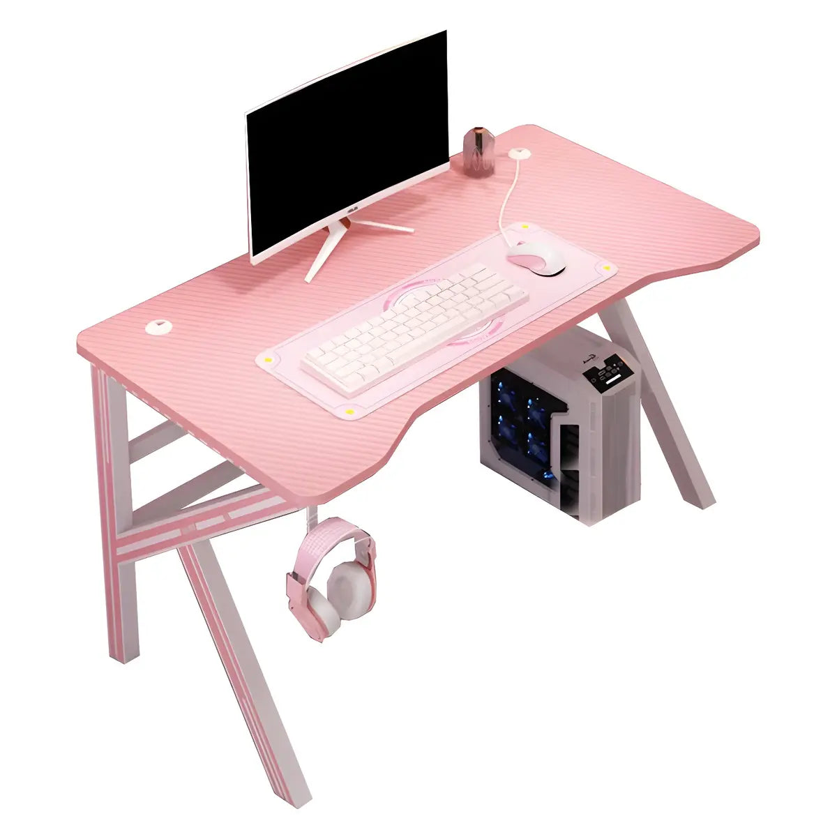 Pink Free Form Artificial Wood Iron Trestle Gaming Desk Image - 11