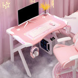 Pink Free Form Artificial Wood Iron Trestle Gaming Desk Image - 18