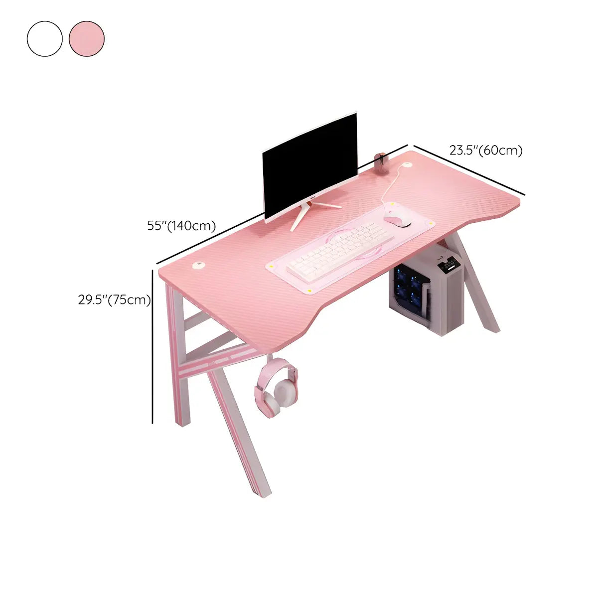 Pink Free Form Artificial Wood Iron Trestle Gaming Desk 