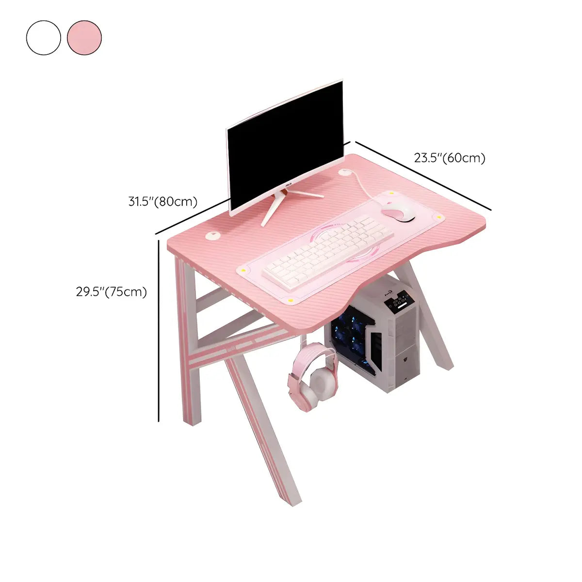 Pink Free Form Artificial Wood Iron Trestle Gaming Desk Image - 25