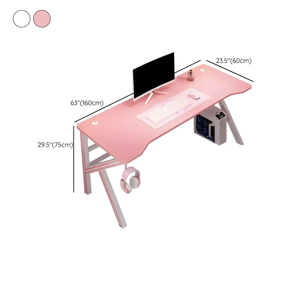 Pink Free Form Artificial Wood Iron Trestle Gaming Desk Image - 26