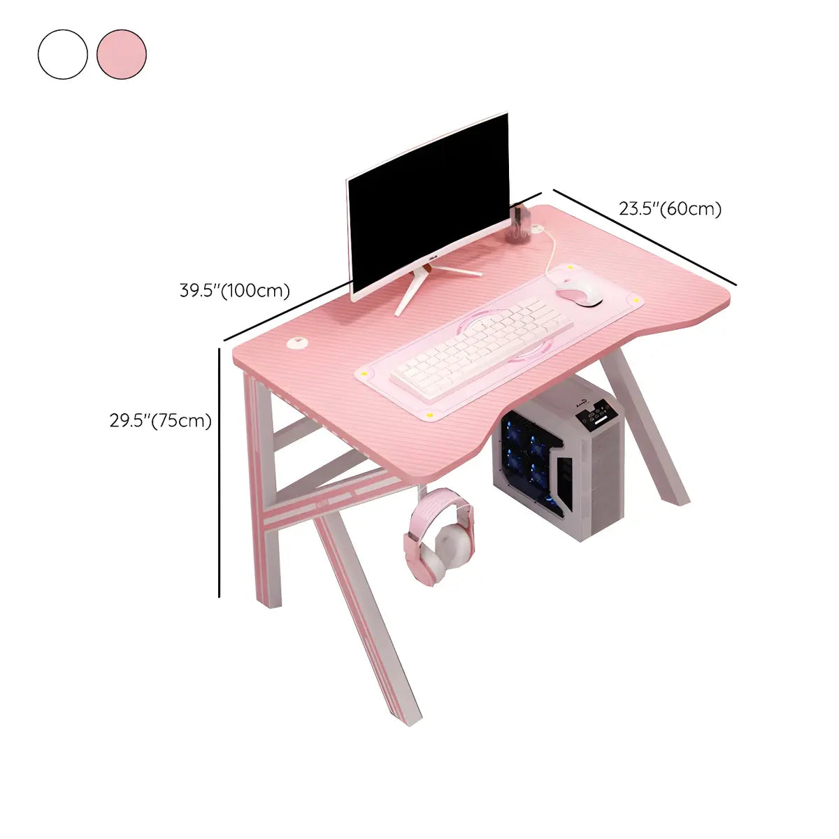 Pink Free Form Artificial Wood Iron Trestle Gaming Desk Image - 27