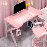 Pink Free Form Artificial Wood Iron Trestle Gaming Desk Image - 3