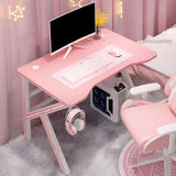 Pink Free Form Artificial Wood Iron Trestle Gaming Desk Image - 6