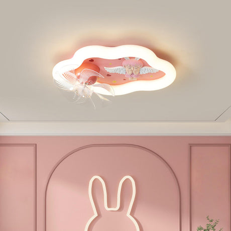 Pink Geometric Kids Room Clear Blades Ceiling Fan Light Image - 1