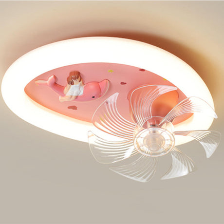 Pink Geometric Kids Room Clear Blades Ceiling Fan Light Image - 2