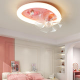 Pink Geometric Kids Room Clear Blades Ceiling Fan Light Image - 8