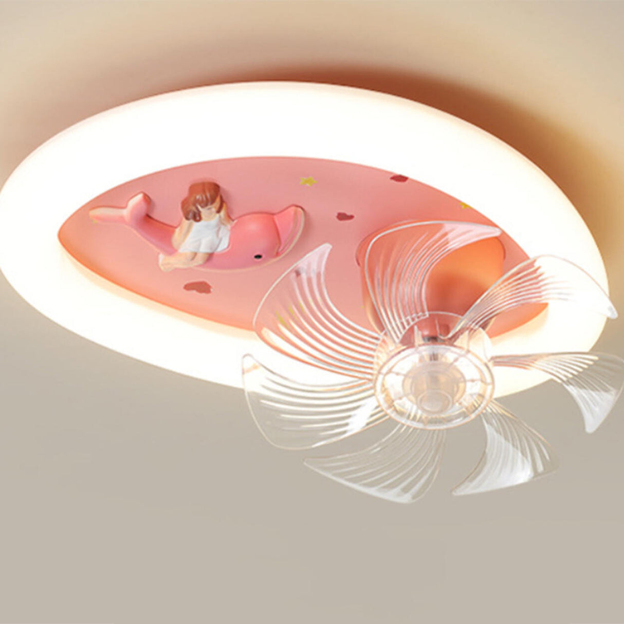 Pink Geometric Kids Room Clear Blades Ceiling Fan Light Image - 9