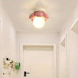 Pink Petal Globe Semi-Flush Mount Ceiling Light Hallway Image - 1