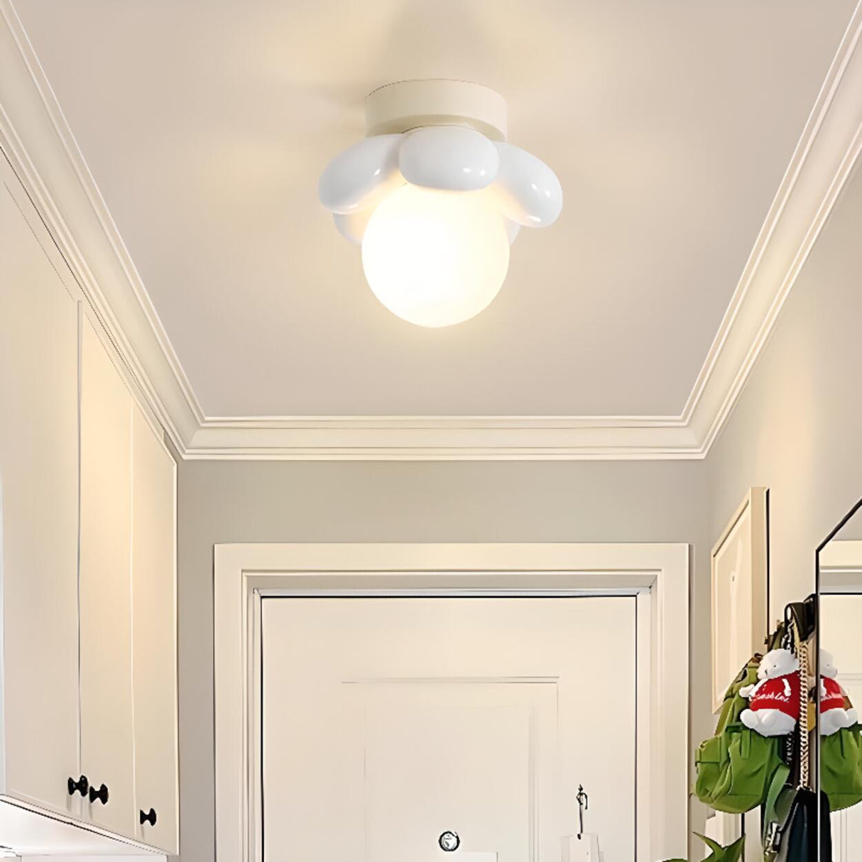 Pink Petal Globe Semi-Flush Mount Ceiling Light Hallway Image - 4