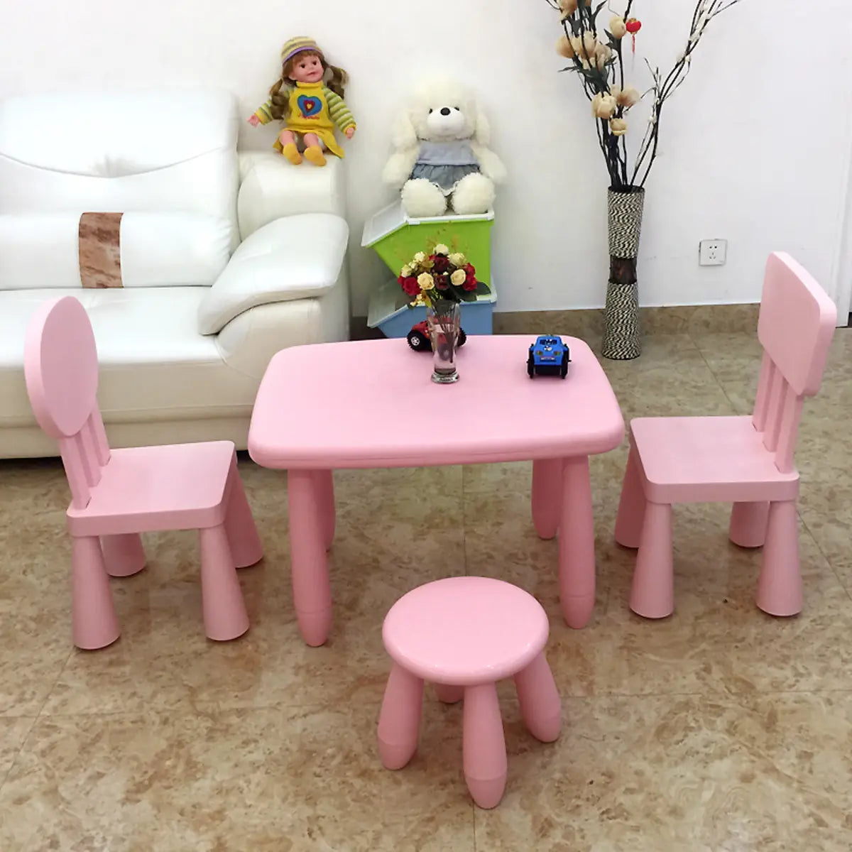 Pink Rectangular Fixed Toddler Table Chair 2 Piece Set Image - 4