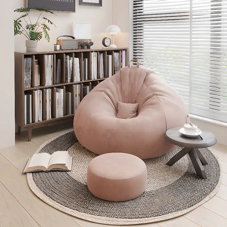 Pink Removable Cover Large Round Suede Solid Color Bean Bag Image - 1