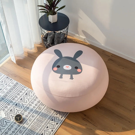 Pink Removable Round Polyester Cartoon Bean Bag Seat Image - 2