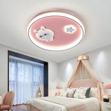 Pink Round Bunny Star LED Flush Mount Light Kids Room Image - 1