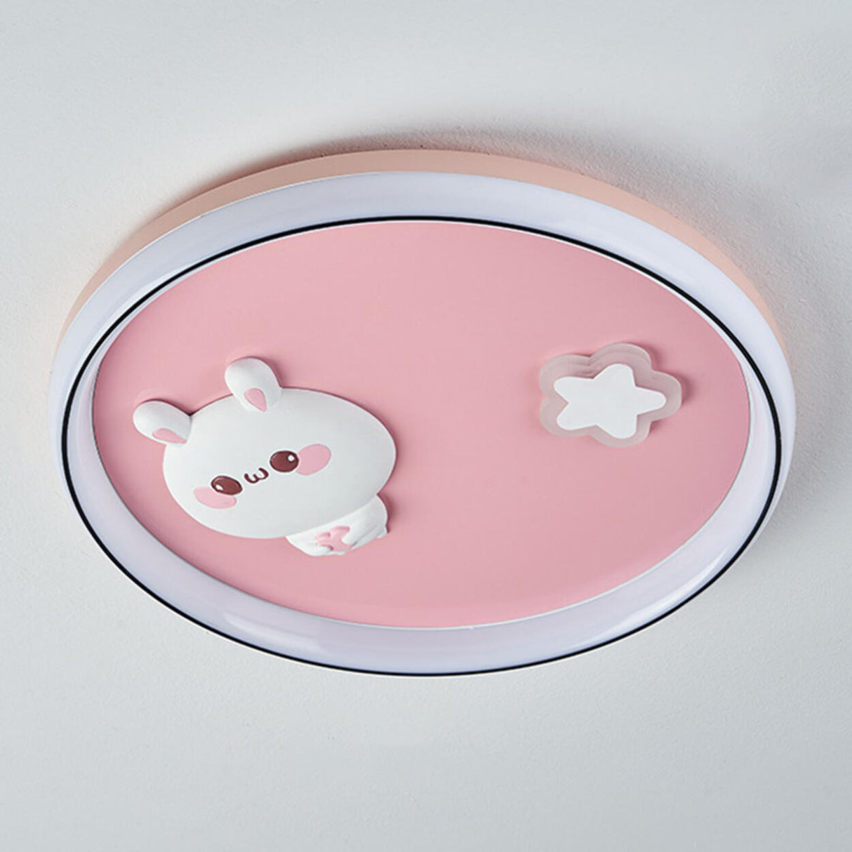 Pink Round Bunny Star LED Flush Mount Light Kids Room Image - 4