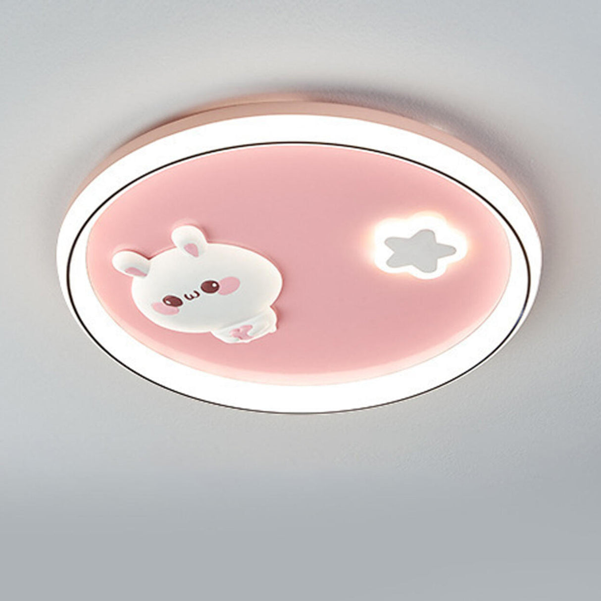 Pink Round Bunny Star LED Flush Mount Light Kids Room Image - 6