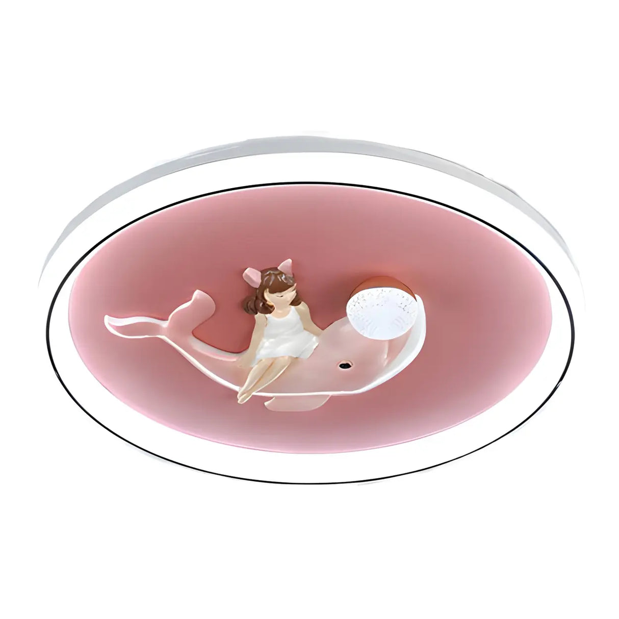 Pink Round Girl Dolphin LED Flush Mount Ceiling Light Image - 5