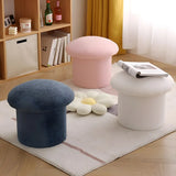 Pink Round Mushroom Sherpa Upholstered Small Ottoman Image - 12