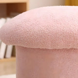 Pink Round Mushroom Sherpa Upholstered Small Ottoman Image - 13