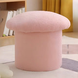 Pink Round Mushroom Sherpa Upholstered Small Ottoman Image - 3