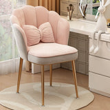 Pink Scalloped Velvet Solid Color Vanity Stool with Cushion Image - 1