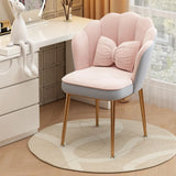 Pink Scalloped Velvet Solid Color Vanity Stool with Cushion Image - 12