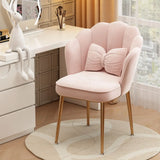 Pink Scalloped Velvet Solid Color Vanity Stool with Cushion Image - 17