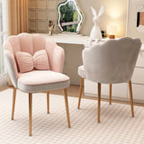 Pink Scalloped Velvet Solid Color Vanity Stool with Cushion Image - 3