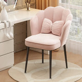 Pink Scalloped Velvet Solid Color Vanity Stool with Cushion Image - 8