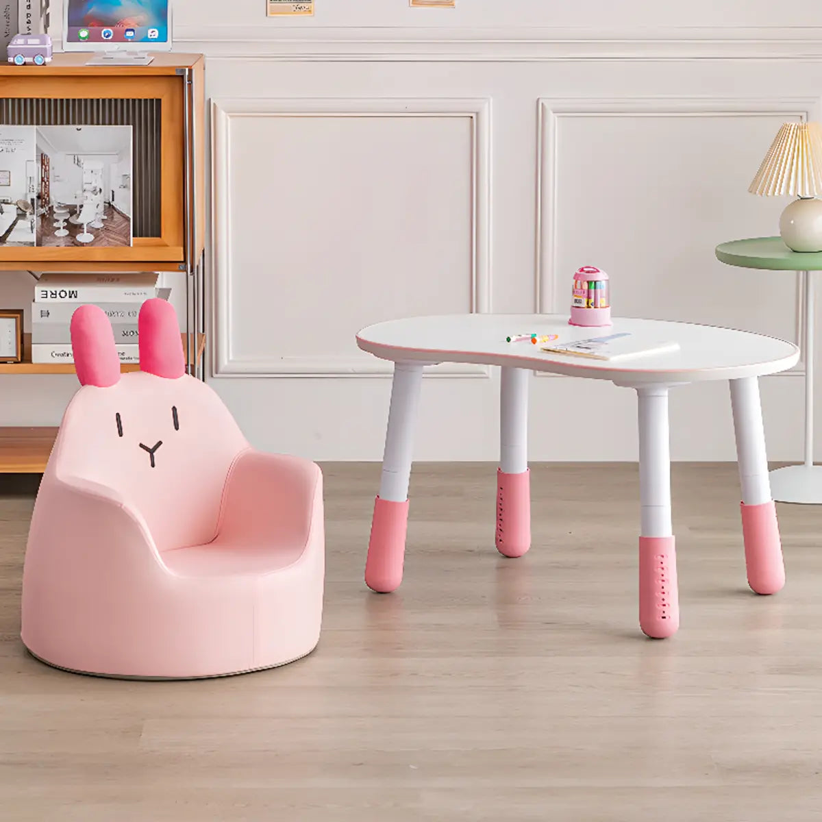 Pink Toddler Activity Table Chair Set with Bunny Chair Image - 2