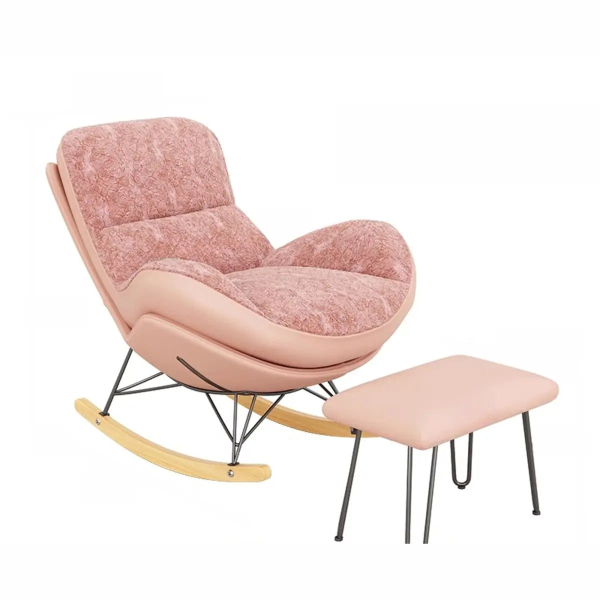 Pink Upholstered Natural Metal Leg Rocking Chair Image - 3