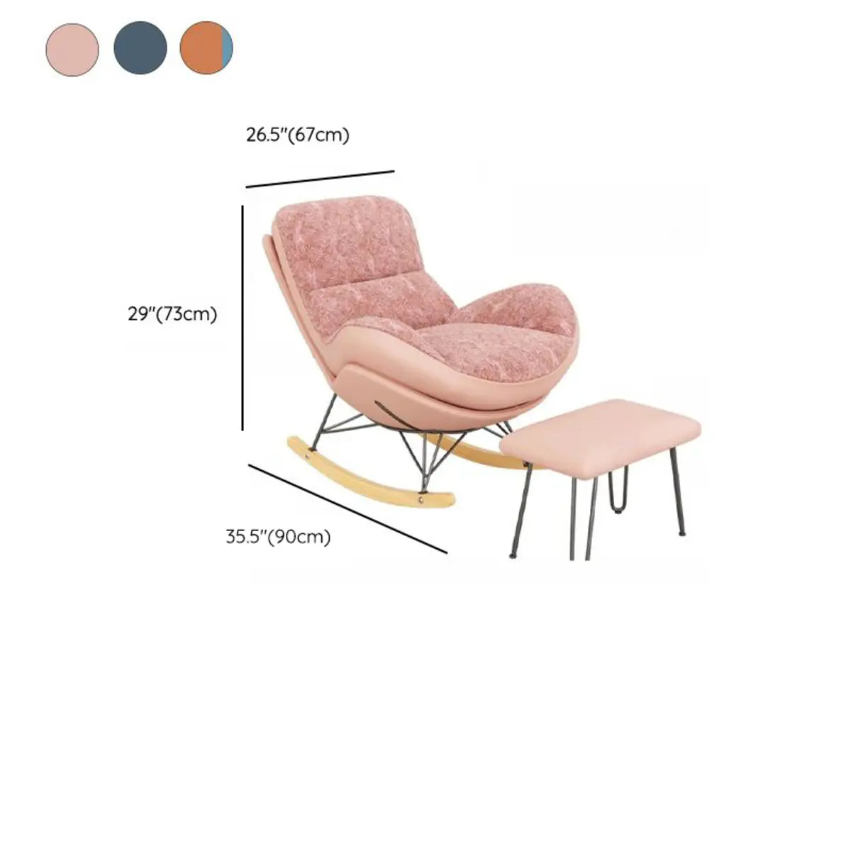 Pink Upholstered Natural Metal Leg Rocking Chair 