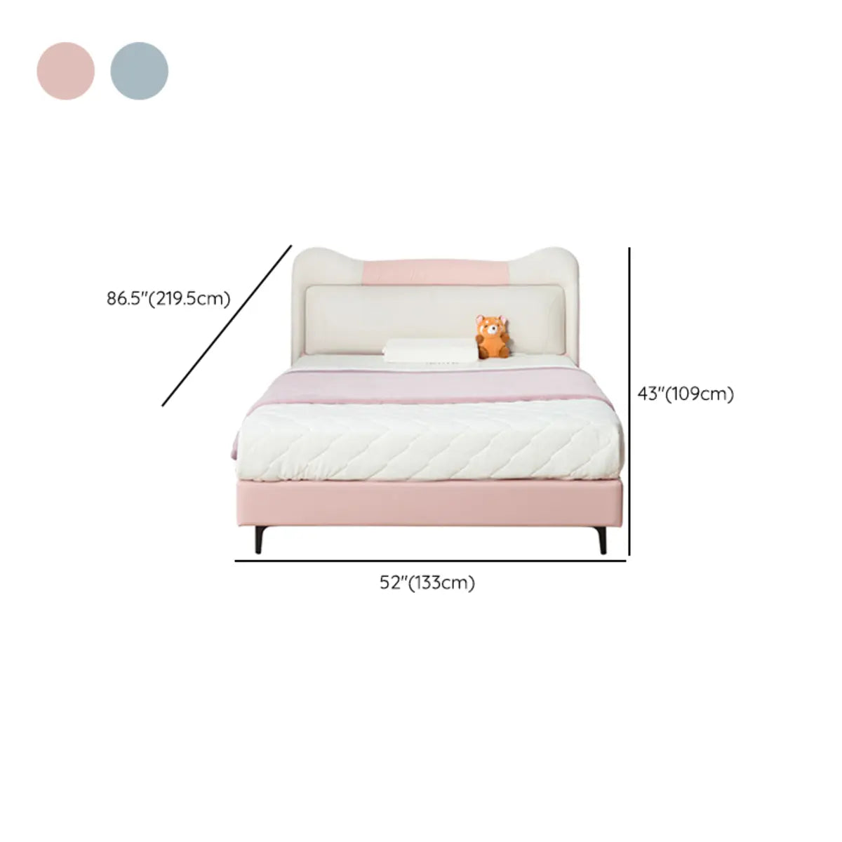 Pink Upholstered Wood Low Clearance Standard Kids Bed 