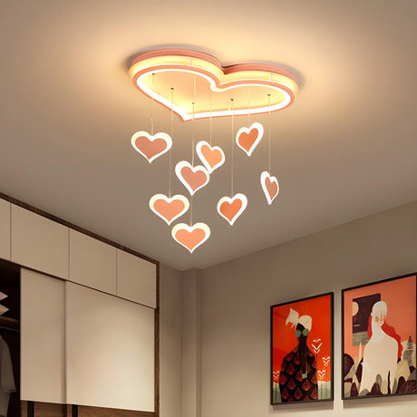 Pink Waterfall Loving Heart Shape LED Flush Mount Light Image - 2